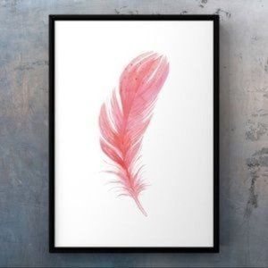 Minimalist Pink Watercolor bird Feather Art Print